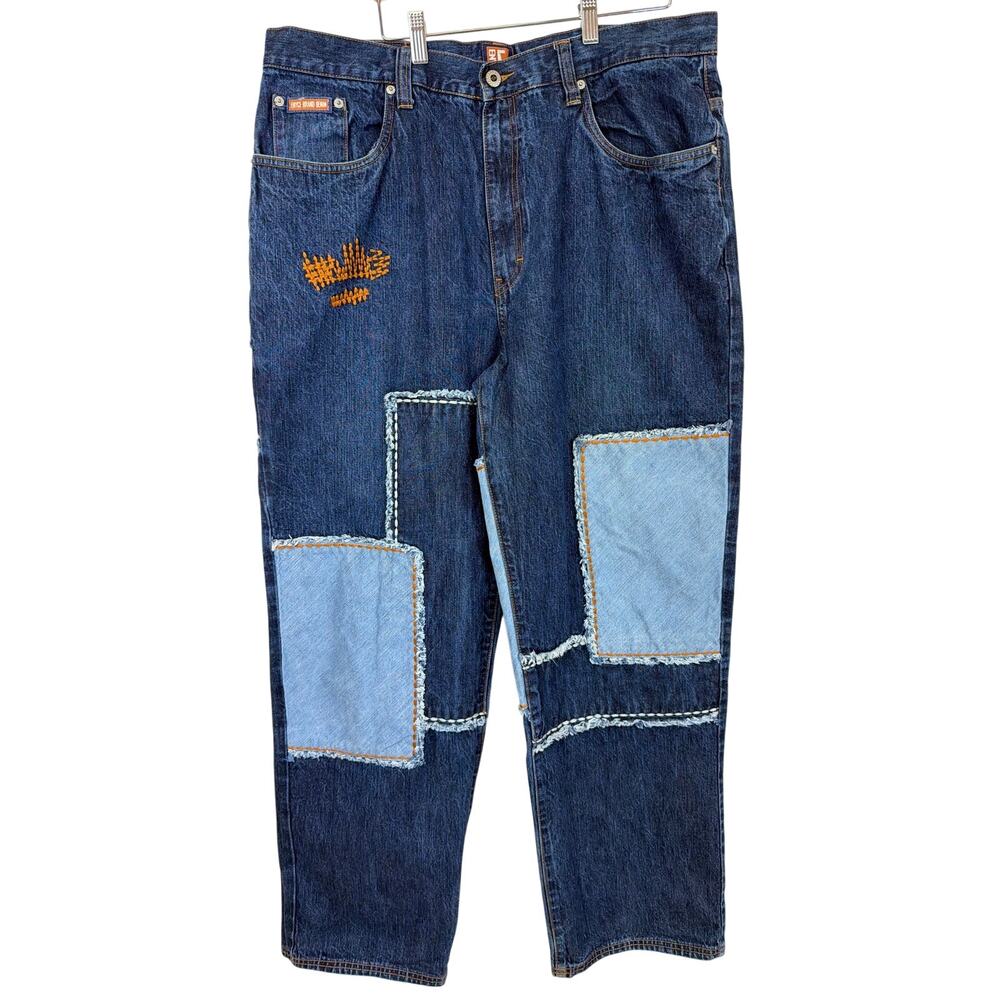 Enyce Blue Embroidered Denim Jeans with Patch & Stitch Detail Size 38